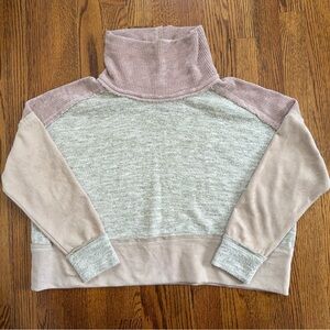THML Gray Pink Cropped Oversized Sweater Loose High Neck Size XS